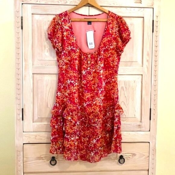 NWT French Connection Floral Minidress Tiered Skirt with Ruffles Semi Sheer … - Picture 1 of 9